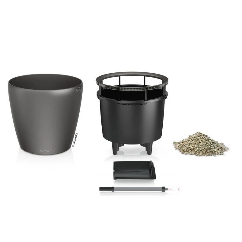 LECHUZA Classico Premium LS, All-in-One-Set, Anthrazit-metallic, Ø 28 Cm H:26 Cm -Kölle 3325100286 Classico Premium 50LS anthrazit All in